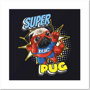 Super Pug funny Superhero Comic Dog Posters and Art